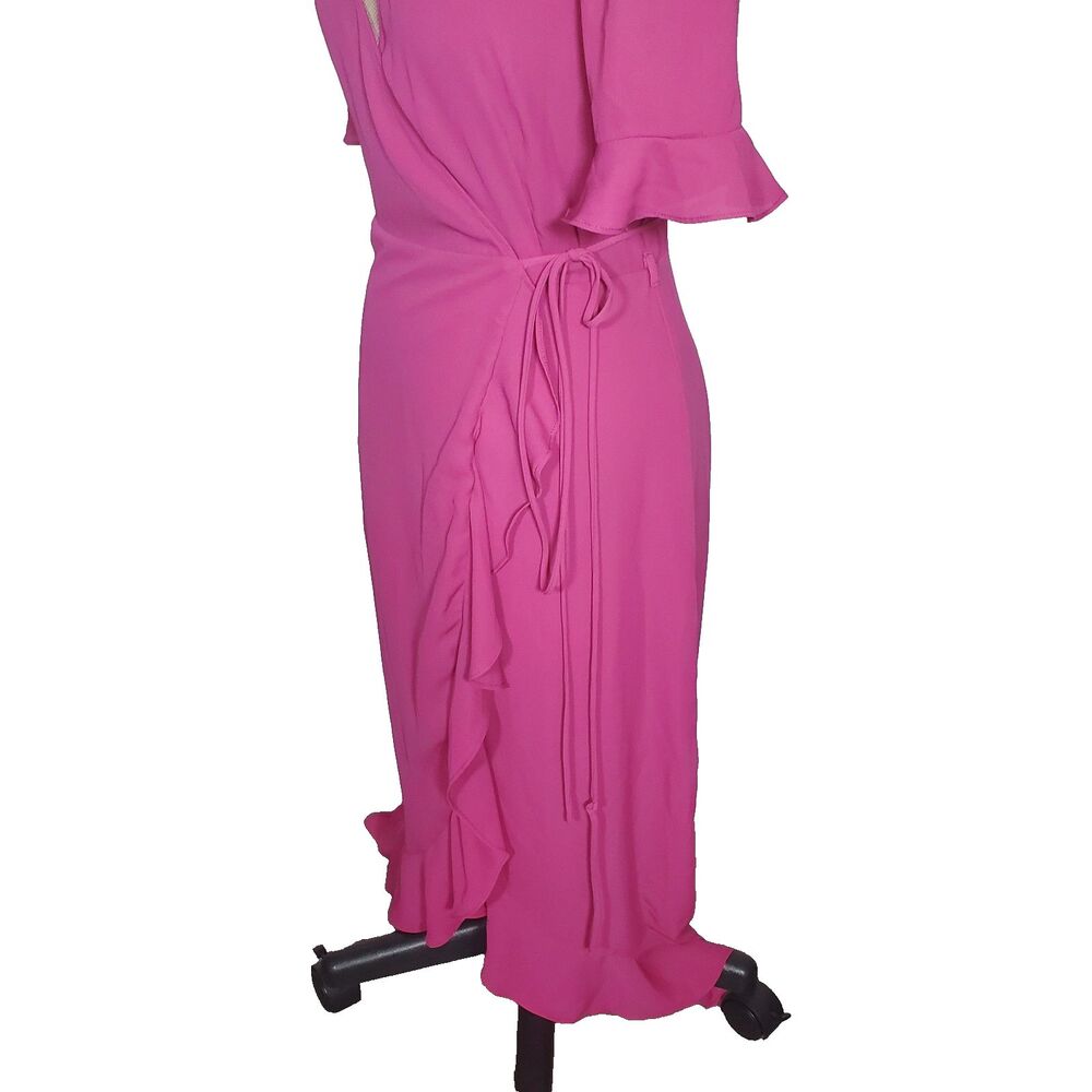 Lulu's Women’s Wrap Dress Size XS Hot Pink Ruffle Flowy High Low Short Sleeve - Picture 5 of 12
